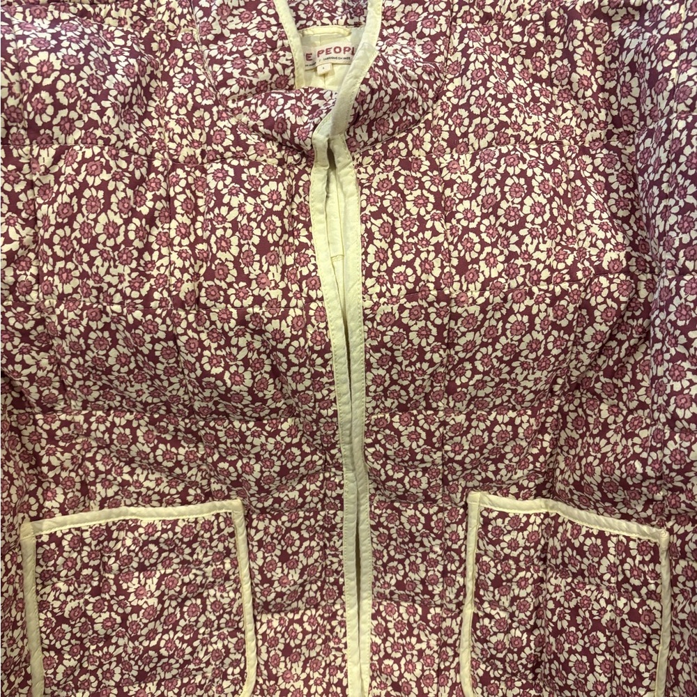 Free People Floral Teddy Jacket in Burgundy and Cream - Picture 2 of 4